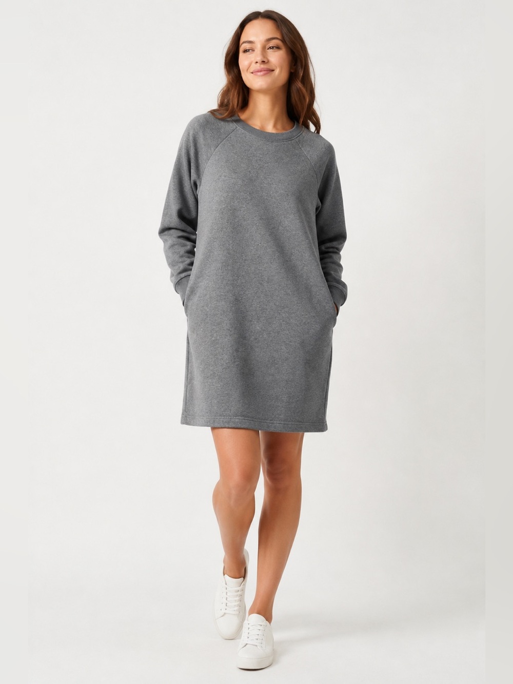Pact Courtside Sweatshirt Dress Gray Organic Cotton Fleece Pockets Cozy L